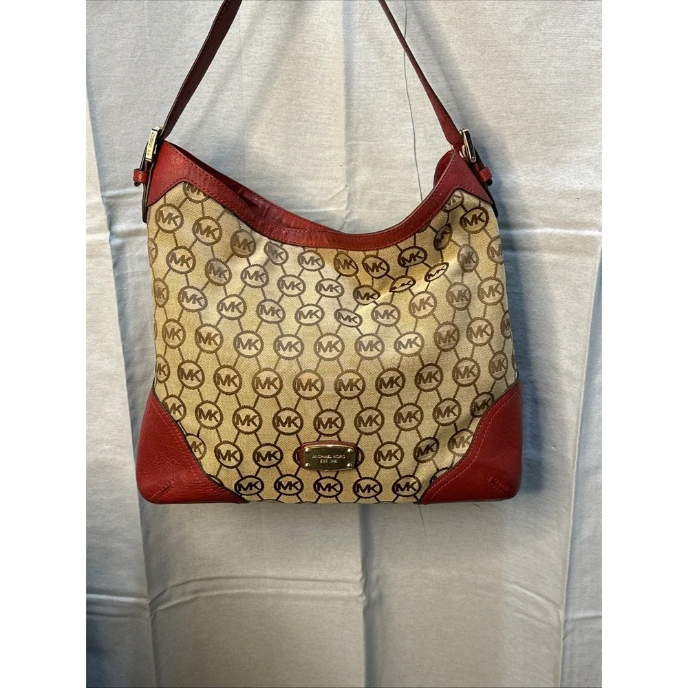 Michael Kors Signature Hobo Tab Brown‎ Shoulder Bag Purse Satchel Handbag